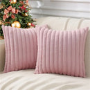 Axyaa Faux Rabbit Fur Plush Pillow Cover: Soft Striped Cushion for Home Sofa