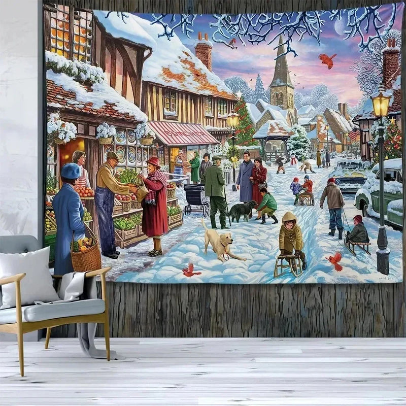 Axyaa Santa Claus and Kids Wall Tapestry for Festive Living Room Decor