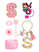 Axyaa Cup Set: Initials Silicone Straw Cap Boot Handle Sticker Charm
