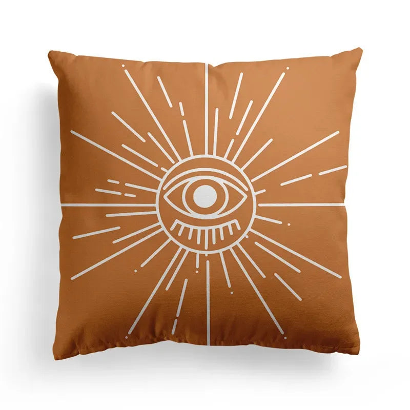 Axyaa Nordic Orange Geometric Flower Print Throw Pillow Cover for Home and Office