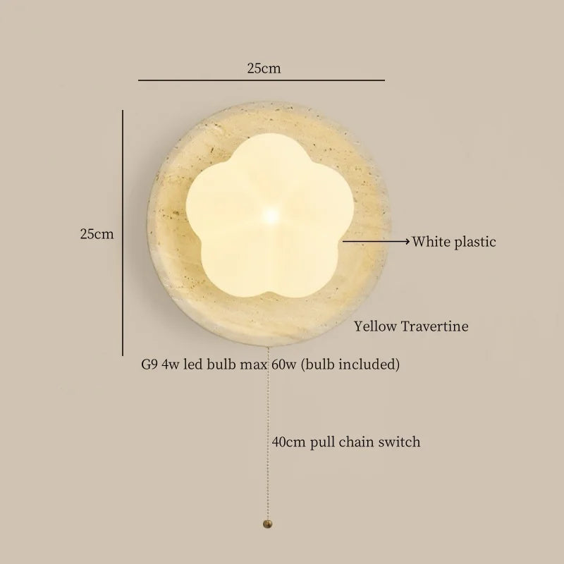 Axyaa Wabi Sabi LED Wall Lamps Wood Yellow Travertine Pull Chain Switch Rotate Bedroom Living Room Lights