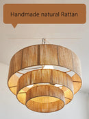 Axyaa Rattan Boho Retro Chandelier: Country Style Pendant Lamps for Home Decor