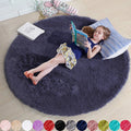 Axyaa Shaggy White Round Rug for Girls Bedroom and Living Room Décor
