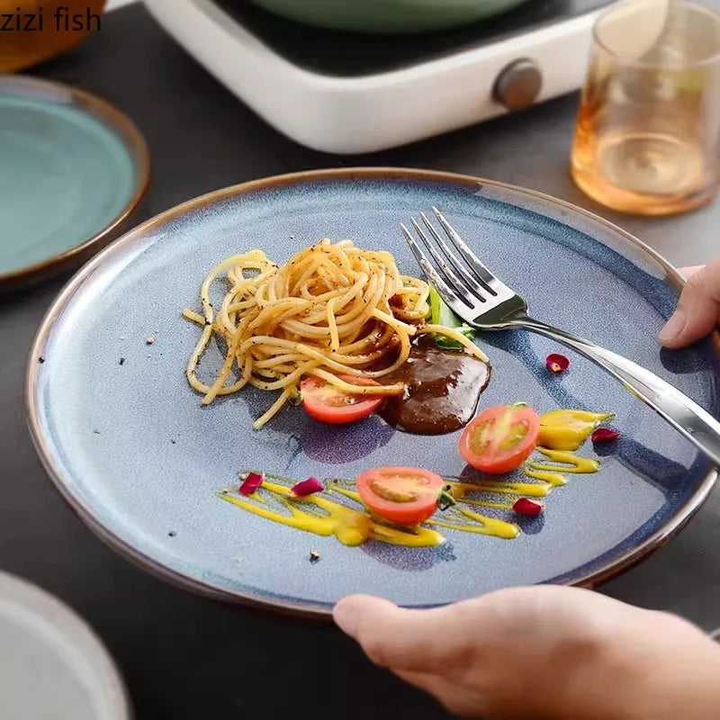 Axya Blue Ceramic Steak Plate - Molecular Cuisine Specialty Tableware