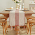 Axyaa Striped Jacquard Table Runner with Tassels for Elegant Home Decor