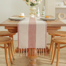 Axyaa Striped Jacquard Table Runner with Tassels for Elegant Home Decor