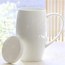 Axyaa Bone  Mug with Lid, White Porcelain Thermos, Big Tea & Beer Belly Mug