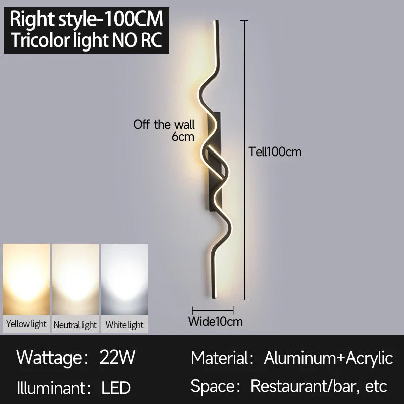 Axyaa Black LED Wall Sconce 80/100CM Strip Light for Bedroom Decor & Background