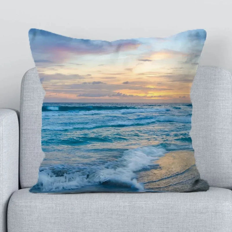 Axyaa Beach Ocean Print Decorative Pillowcase - Casual Home Decor Cushion Cover