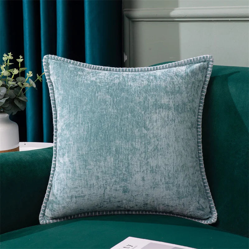 Luxurious Chenille Green Cushion Cover for Sofa Home Decor by Axyaa