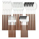 Axyaa 30Pcs Stainless Steel Cutlery Set with Imitation Wood Handle