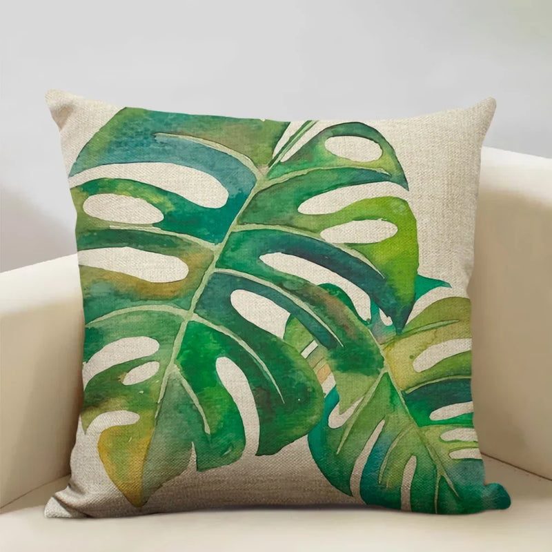 Axyaa Tropical Palm Leaf Cushion Cover 45x45cm Linen Pillowcase