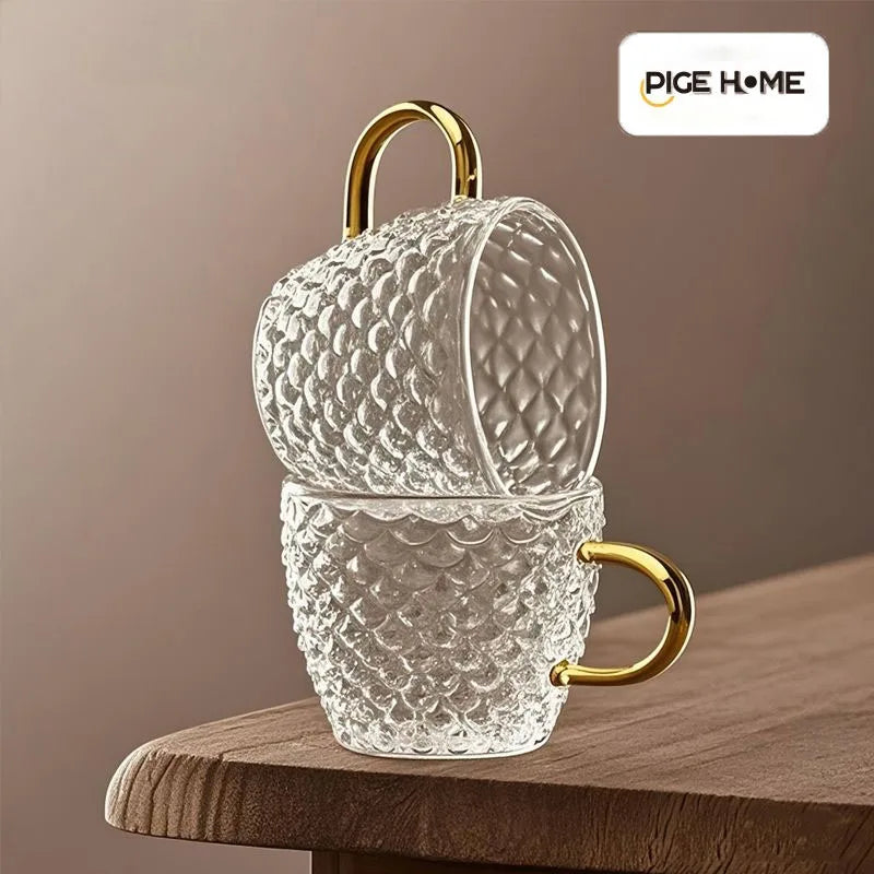 Axyaa 100ml Glass Fish Scale Teacup Set Transparent Handle Kung Fu Small Cup