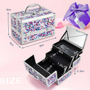 Axyaa Makeup Box 2-Tier Tray Lockable Cosmetic Train Case with Mirror and Handle