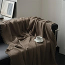 Axyaa Cotton Tassel Blanket Solid Color Plaid Home Shawl Cozy Sofa Throw