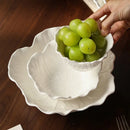Axyaa Pure White Ceramic Cabbage Relief Bowl for Fruits and Salad
