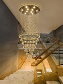 Axyaa Starry Crystal Chandelier – Elegant Long Stair Pendant Light for Wedding and Hotel Decor