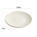 Axyaa Beige Line Pattern Shallow Plate - Ceramic Steak Salad Sushi Dish