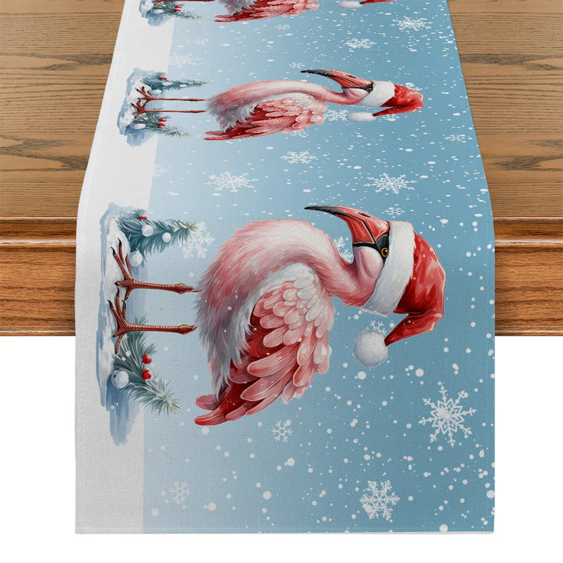 Axyaa Snowflake Flamingos Table Runner for Dining Room