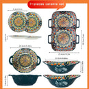Axyaa Bohemian Ceramic Plate Set - 7 Piece High-Value Dessert & Spaghetti Bowl