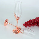 Axyaa Rose Gold High-Footed Champagne Glass Set with Heart-Shaped Diamond Crystal