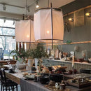 Axyaa White Linen Pendant Lamp: Nordic Design Bamboo LED Lighting for Indoor Spaces