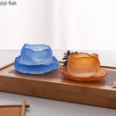 Axya Frosted Glass Kung Fu Tea Set with Saucer, Dim Sum Dish, and Water Cups