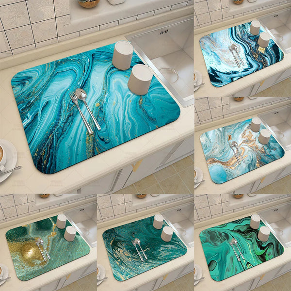 Axyaa Blue-Green Oil Painting Abstract Kitchen Placemat - Non-Slip & Super Absorbent