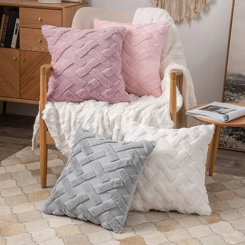 Rustic Embroidered Faux Wool Pillowcase for Sofa Living Room by Axyaa