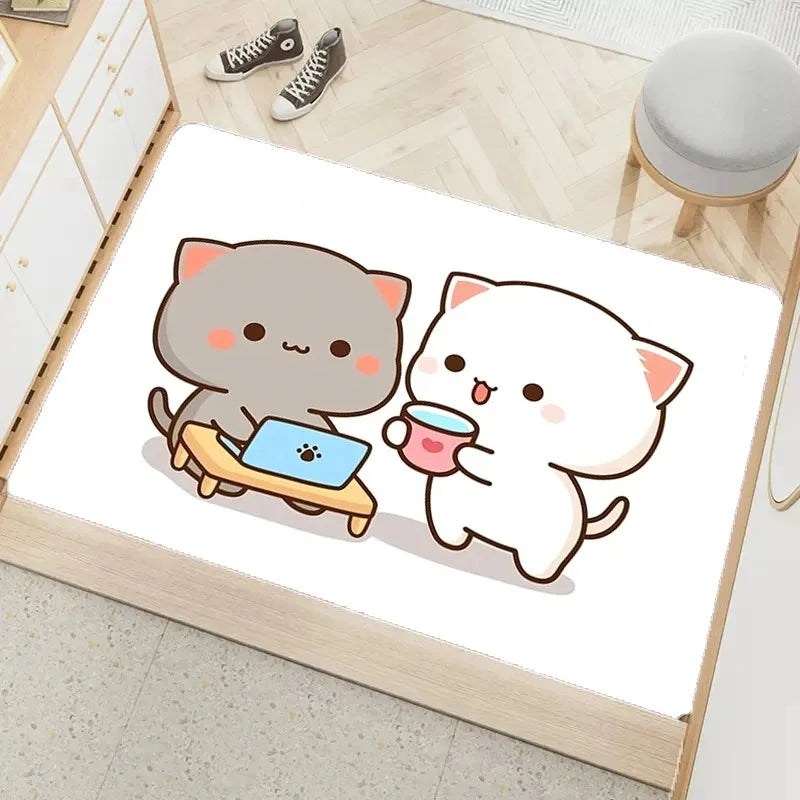 Axyaa Cute Peach Mochi Print Entrance Door Mat - Kawaii Room Decoration