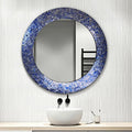 Axyaa Sapphire Silver Mosaic Wall Mirror, Handmade Decorative Glass, Round Dark Blue Mirror