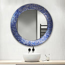Axyaa Sapphire Silver Mosaic Wall Mirror, Handmade Decorative Glass, Round Dark Blue Mirror