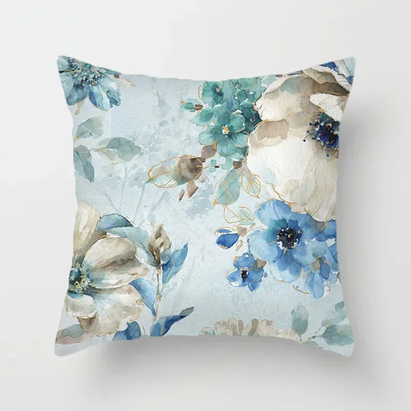 Luxurious Blue Bird Floral Pillowcase by Axyaa - 45x45cm Square Decor for Home & Office