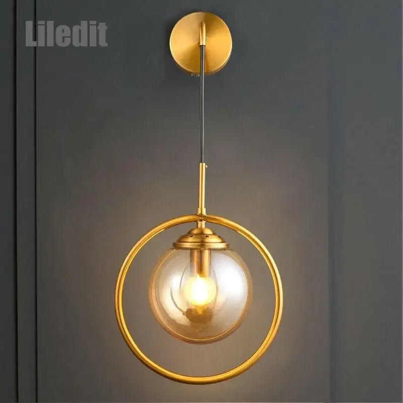 Golden Glass Ball Wall Sconce - Axyaa Bedside Wall Lamp for Modern Home Decor