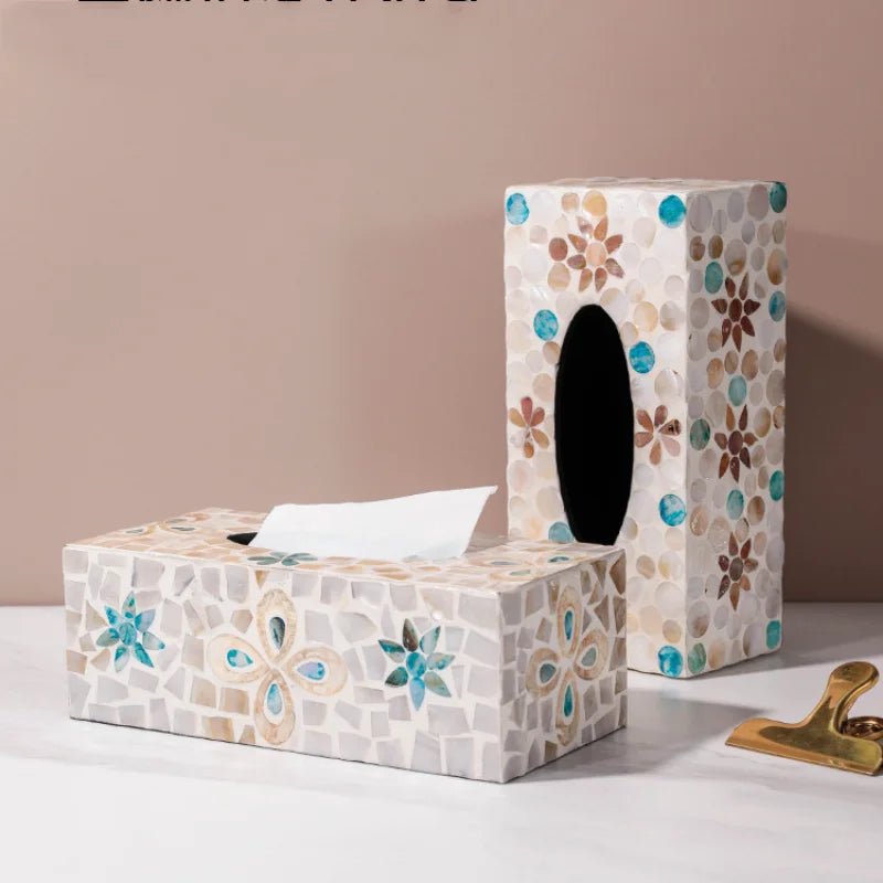 Axya Mother-of-Pearl Tissue Box: Handmade Nordic Colorful Shell Paper Storage for Home