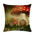 Axyaa Mushroom Fairy Tale Garden Linen Pillowcase for Sofa Seat Decor