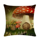 Axyaa Mushroom Fairy Tale Garden Linen Pillowcase for Sofa Seat Decor