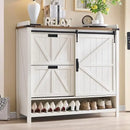 Axyaa Farmhouse Shoe Storage Cabinet: 2 Flip Drawers, Sliding Door, Rustic Hidden Organizer