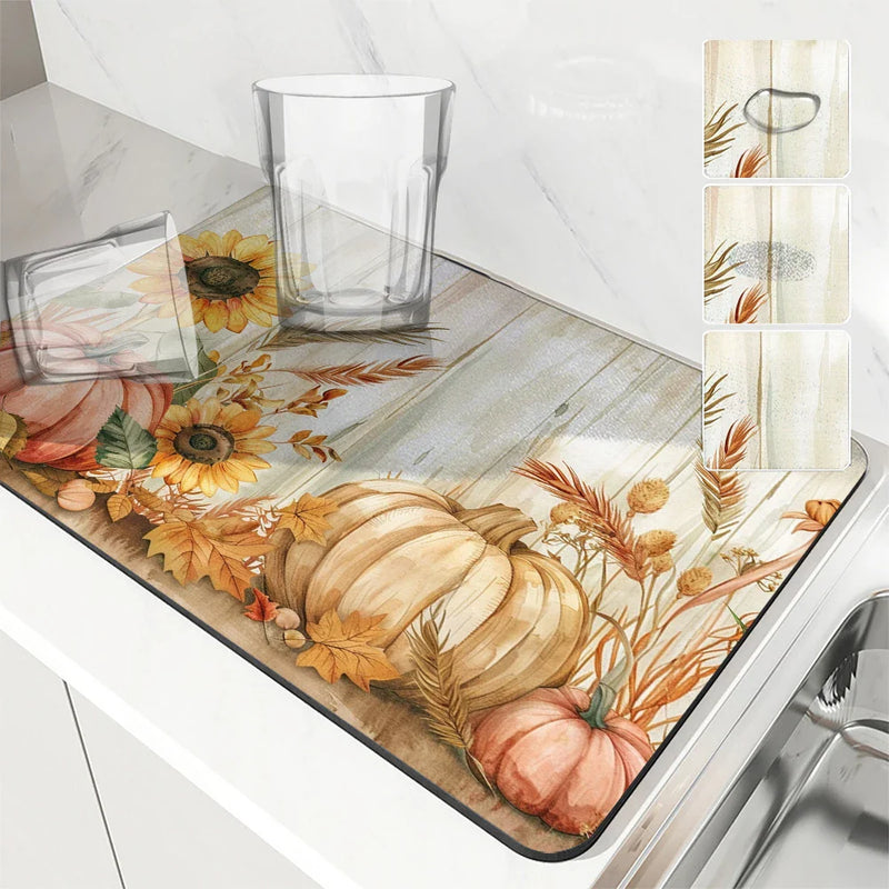 Axyaa Watercolor Pumpkin Absorbent Draining Dish Drying Mat