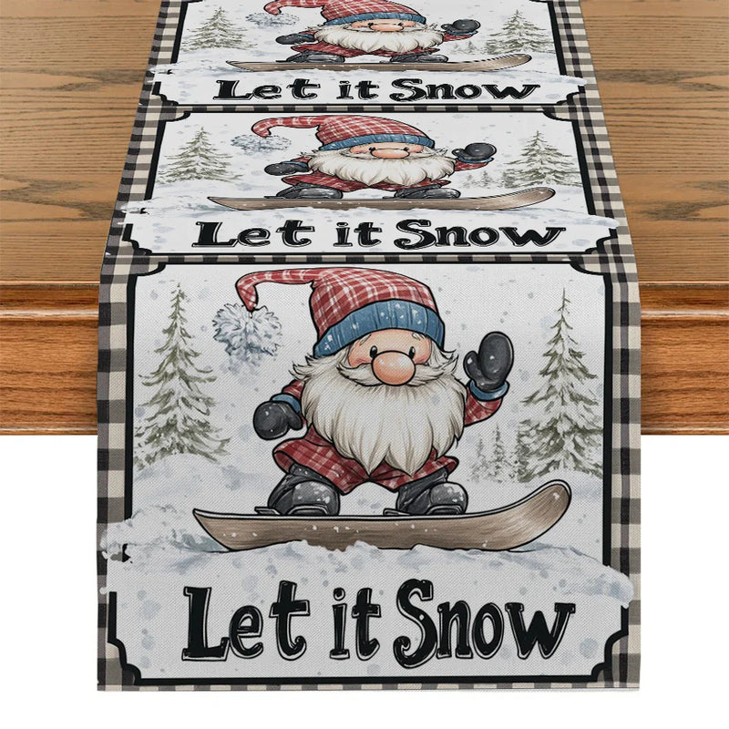 Axyaa Christmas Dwarf Snowflake Table Runner for Kitchen Dining Decor