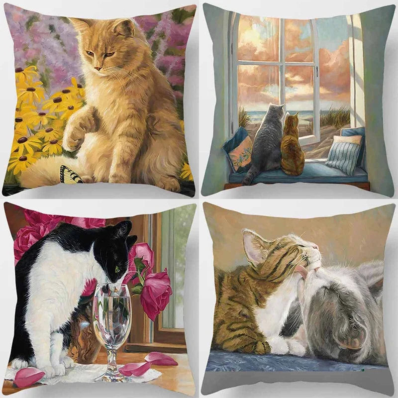 Cute Cat Print Pillowcase for Home Decor - Axyaa Brand
