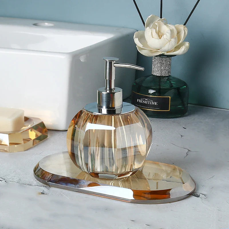 Axya Clear Crystal Bathroom Set with Tray, Soap Dispenser, & Accessories Organizer