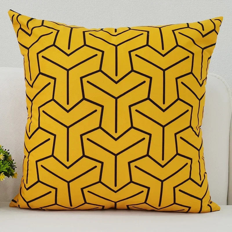 Axyaa Black Yellow Alphabet Letter Cushion Cover - Square Polyester Pillow Case