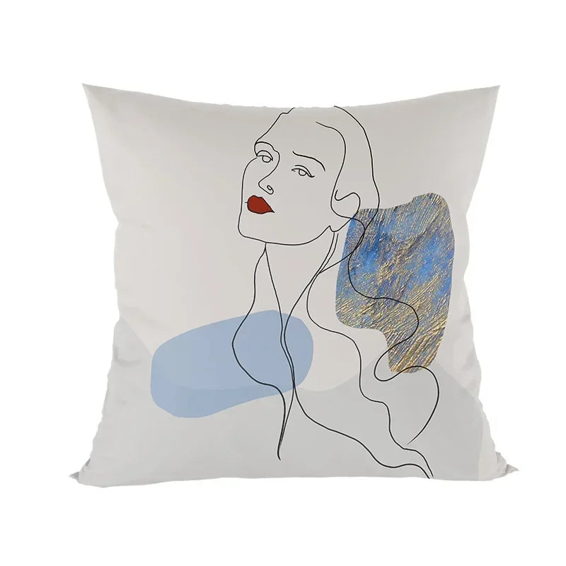 Abstract Line Drawing Girls Print Cushion Cover 45x45cm by Axyaa