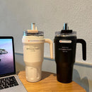 Axyaa Stainless Steel Straw Thermos Bottle Portable Handle Insulation Coffee Mug