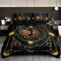 Axyaa Celestial Sun Moon Duvet Cover Set, Golden Astrological Design Bedding