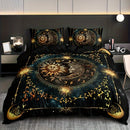 Axyaa Celestial Sun Moon Duvet Cover Set, Golden Astrological Design Bedding