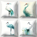 Axyaa Green Crane Pillow Covers, 17.7" Square, Contemporary Polyester Fabric, Blue Teal Feather Design