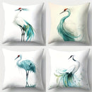 Axyaa Green Crane Pillow Covers, 17.7" Square, Contemporary Polyester Fabric, Blue Teal Feather Design