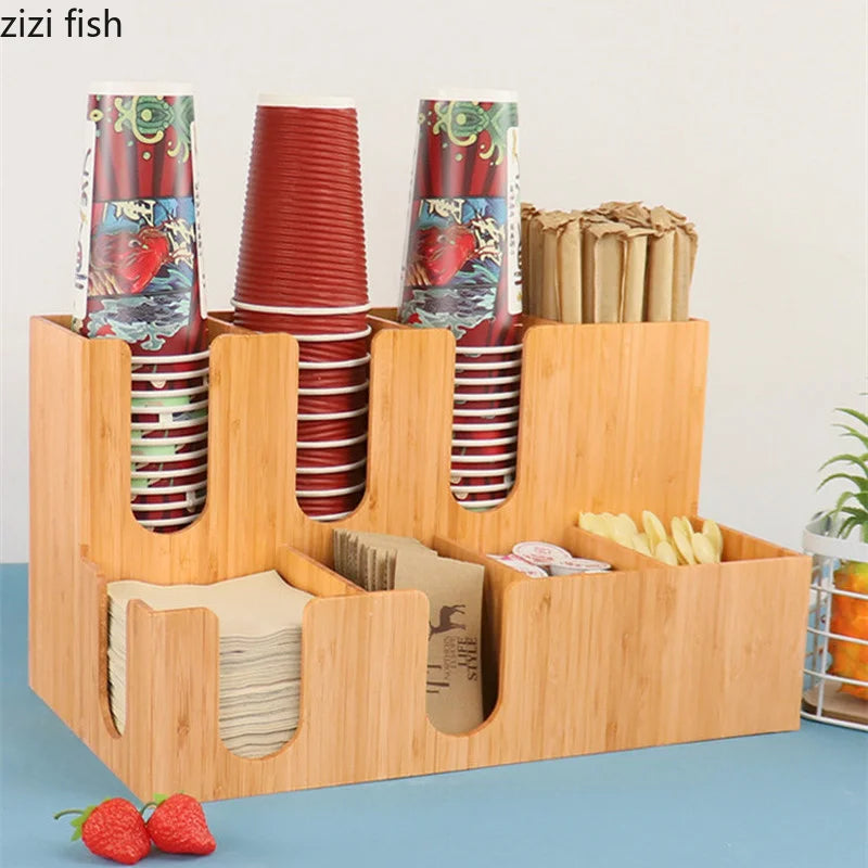 Axya Bamboo Cup Holder & Storage Organizer Display Stand